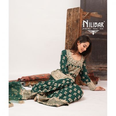 Bottle Green Organza Shirt & Loose Garara