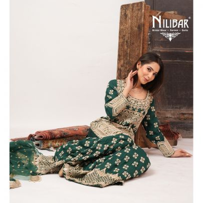 Bottle Green Organza Shirt & Loose Garara