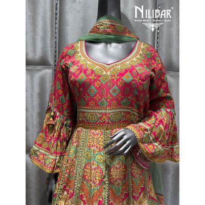 Green Crepe Printed Anarkali Suit