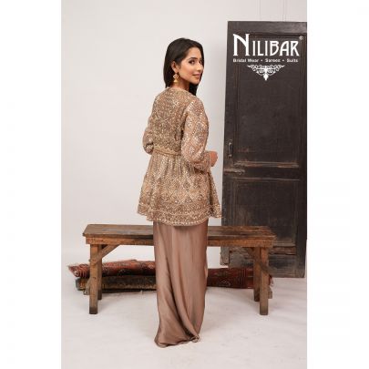 Mouse Silk Top With Bottom Paired With Net Jacket Indo-Western Set