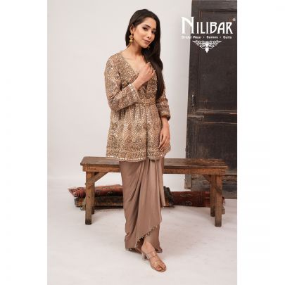 Mouse Silk Top With Bottom Paired With Net Jacket Indo-Western Set