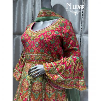 Green Crepe Printed Anarkali Suit