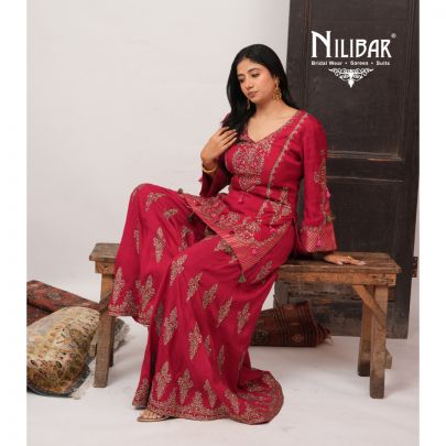 Mehroon Silk Short Shirt Paired With Jaffa & Dupatta