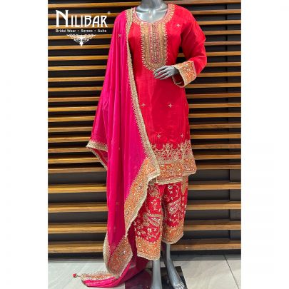 Red & Magenta Silk Salwar Suit