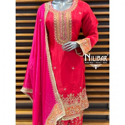 Red & Magenta Silk Salwar Suit