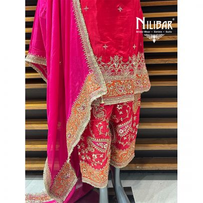 Red & Magenta Silk Salwar Suit
