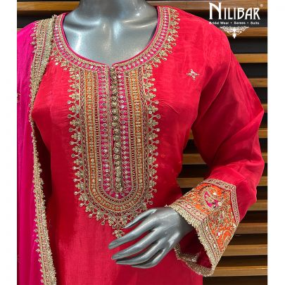 Red & Magenta Silk Salwar Suit