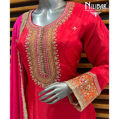 Red & Magenta Silk Salwar Suit