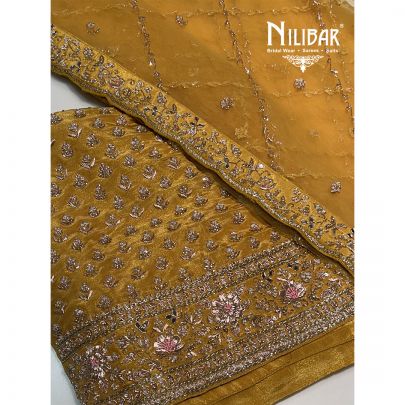 Mustard Yellow Lamé Silk With Net Dupatta Unstitched Suit