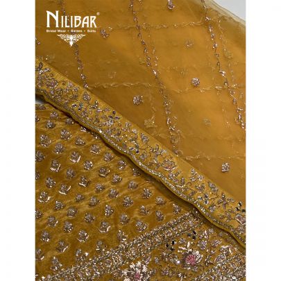 Mustard Yellow Lamé Silk With Net Dupatta Unstitched Suit