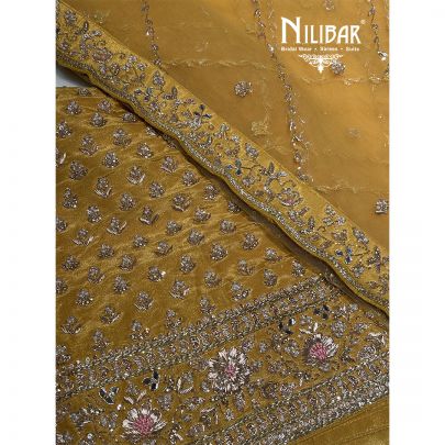 Mustard Yellow Lamé Silk With Net Dupatta Unstitched Suit