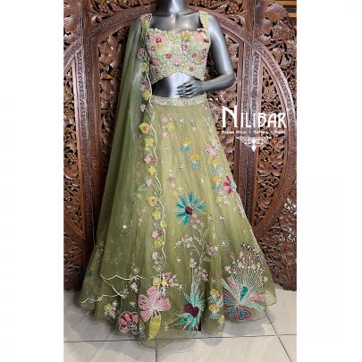 Green Net Lehenga
