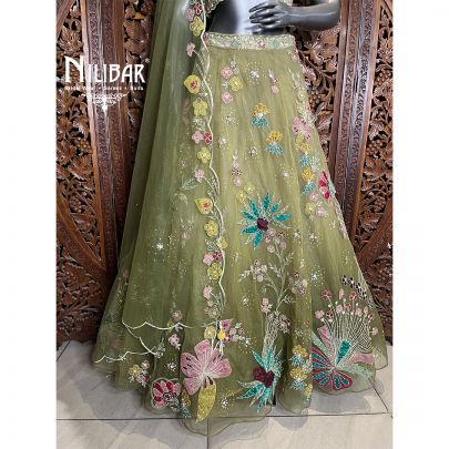 Green Net Lehenga