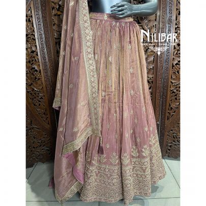 Pink lamé tissue Lehenga