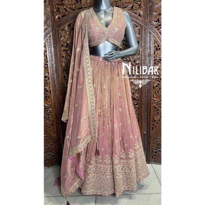 Pink lamé tissue Lehenga