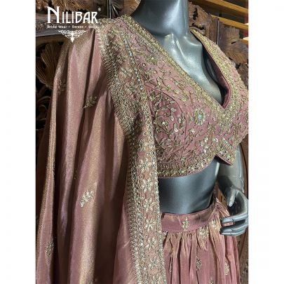 Pink lamé tissue Lehenga