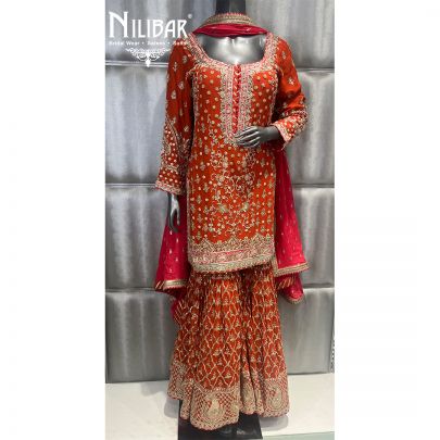 Rust Orange Georgette Garara Suit