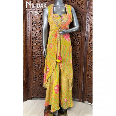 Apple Green Crepe Flared Indo Western Set