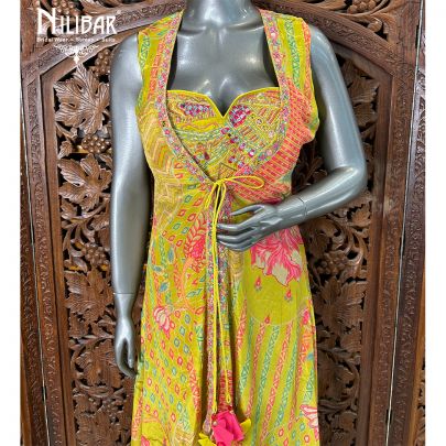 Apple Green Crepe Flared Indo Western Set