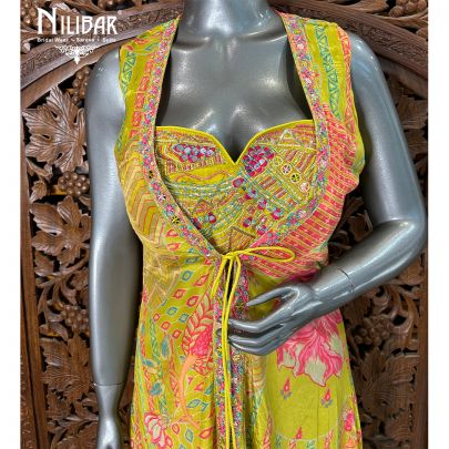 Apple Green Crepe Flared Indo Western Set