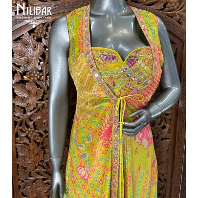 Apple Green Crepe Flared Indo Western Set