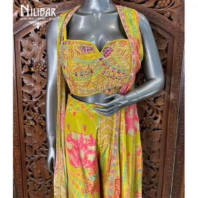 Apple Green Crepe Flared Indo Western Set