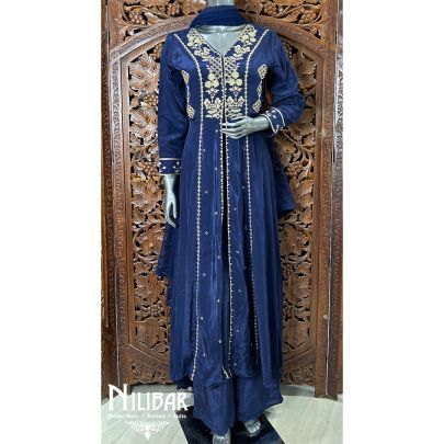 Midnight Blue Crepe Palazzo Suit