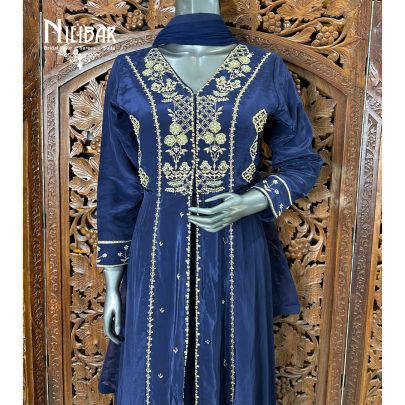 Midnight Blue Crepe Palazzo Suit