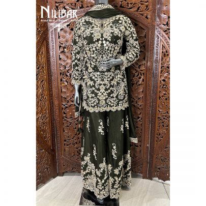 Mehandi Green Chinon Flared Palazzo Suit