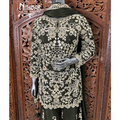 Mehandi Green Chinon Flared Palazzo Suit