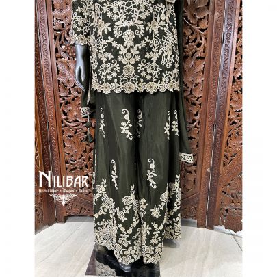 Mehandi Green Chinon Flared Palazzo Suit