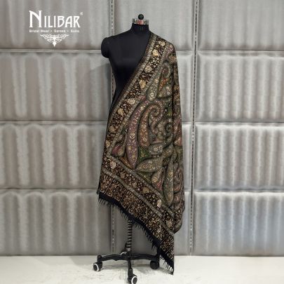 Pure Black Pashmina Embroidered Shawls