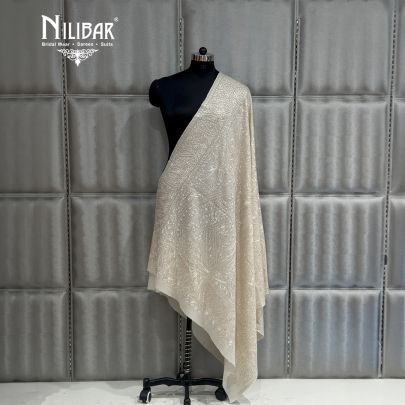 Pure Cream Pashmina Embroidered Shawls