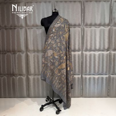 Pure Grey Pashmina Embroidered Shawls