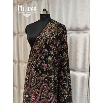 Pure Black Pashmina Embroidered Shawls