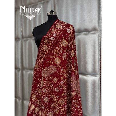 Pure Red Pashmina Embroidered Shawls