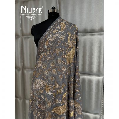 Pure Grey Pashmina Embroidered Shawls