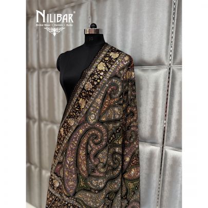 Pure Black Pashmina Embroidered Shawls