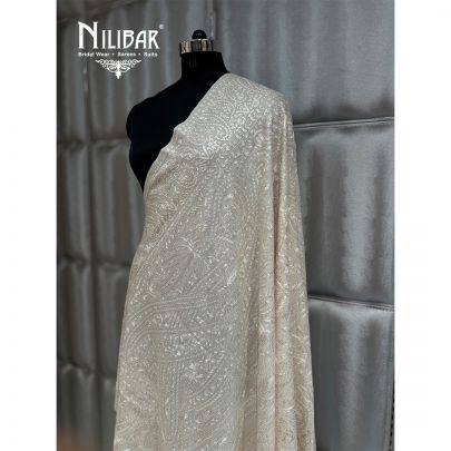 Pure Cream Pashmina Embroidered Shawls