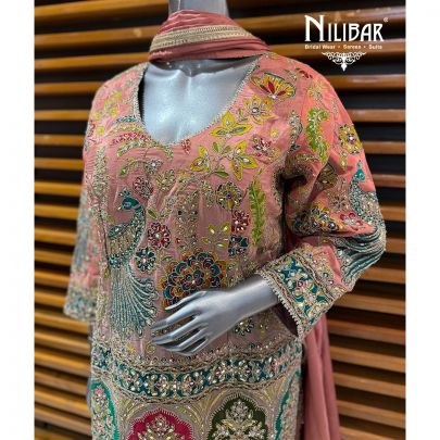 Peach Crepe Short Shirt Paired With Garara & Dupatta