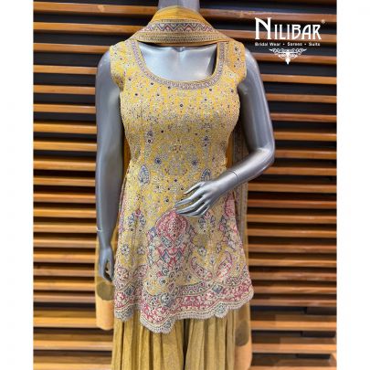 Beige Crepe Short Shirt Paired With Jaffa & Net Dupatta