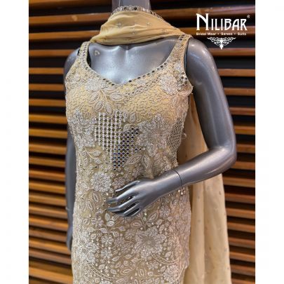 Cream Georgette Short Shirt Paired With Garara & Organza Dupatta