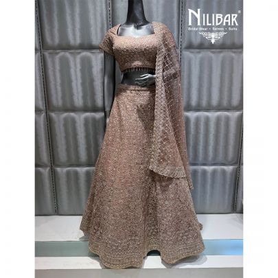 Beige Net Embroidered Lehenga