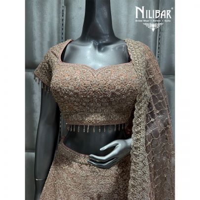 Beige Net Embroidered Lehenga