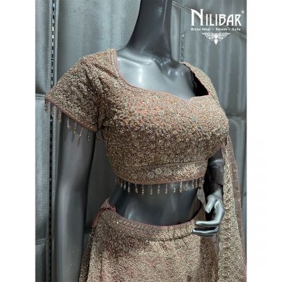 Beige Net Embroidered Lehenga