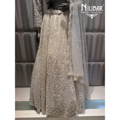 Ivory Net Embroidered Lehenga