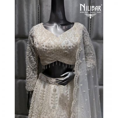Ivory Net Embroidered Lehenga