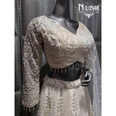 Ivory Net Embroidered Lehenga