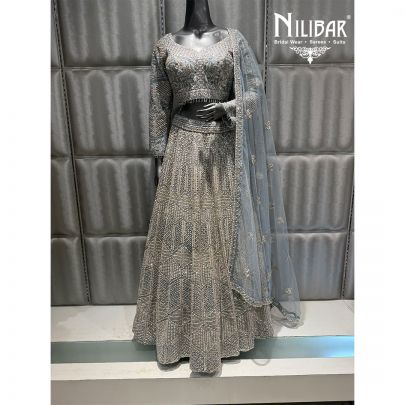 Blue Net Embroidered Lehenga