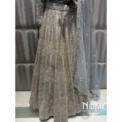 Blue Net Embroidered Lehenga